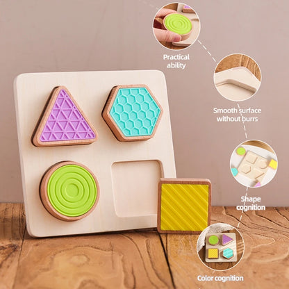 Montessori Wood Toys 0-12Months Baby Colorful Geometry Grasping Board Toys Newborn Sensory Touch Shape Recognition Game Toy Gift