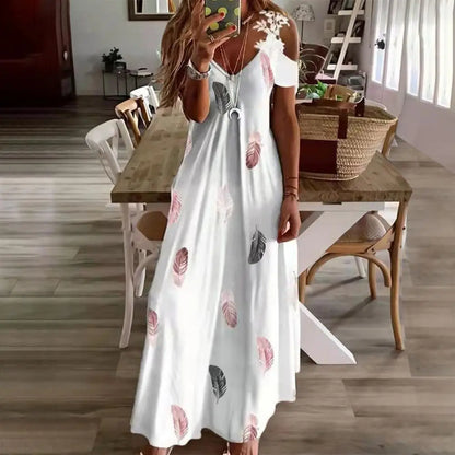 Feather Printed A-Line Maxi Dress