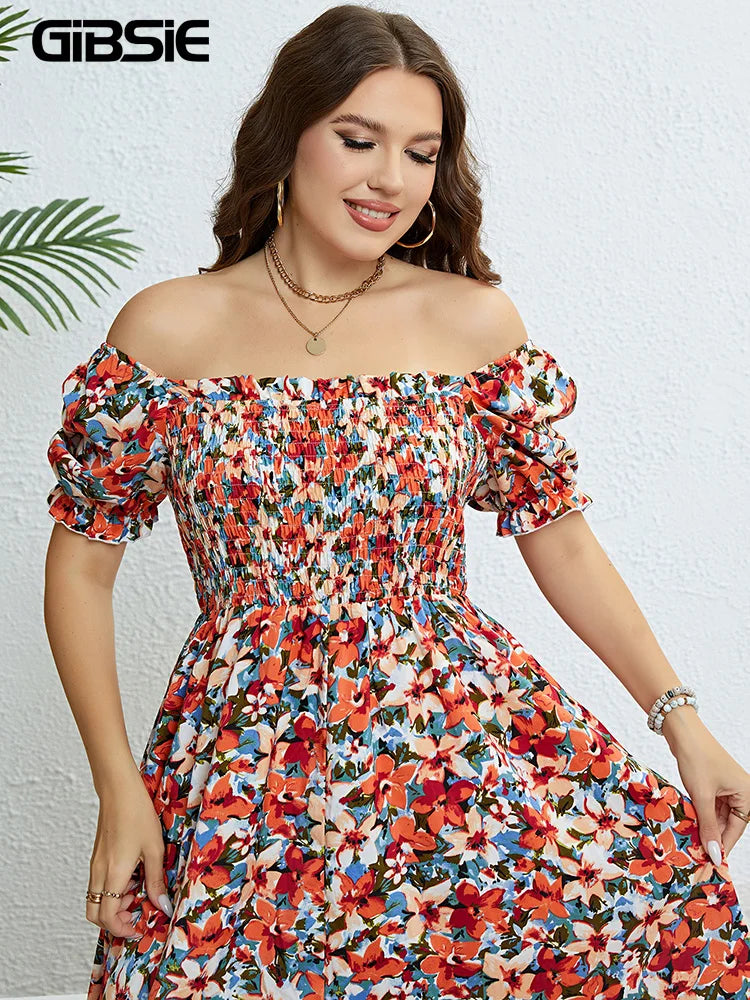 Floral Puff Sleeve A-Line Dress