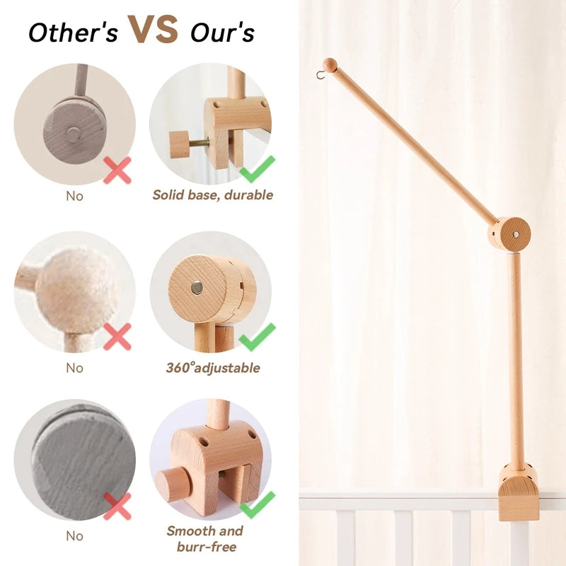 Baby Wooden Bed Bell Arch Bracket Mobile Hanging Rattles Toys Newborn Music Box Holder Bracket Infant Crib Toy Arm Bracket Gifts