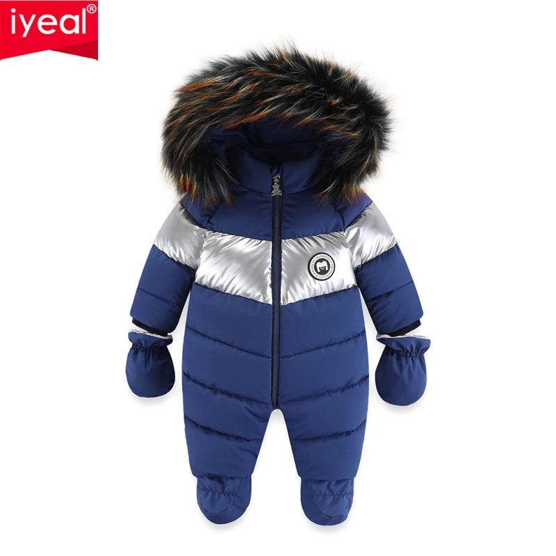 IYEAL Fur Hooded Warm Snowsuit Coat Plush Lining Romper Winter Toddler Girls Overalls Baby Boy Jumpsuit Newborn Baby Clothes