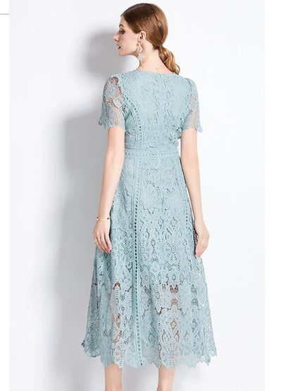 Vintage Lace Hollow-Out Long Dress