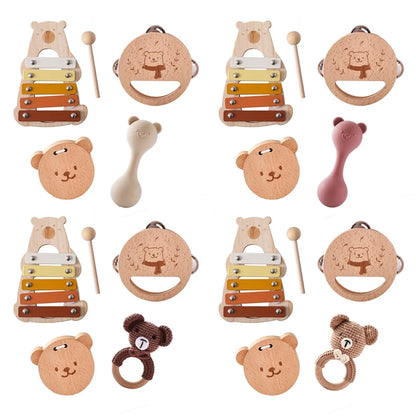 Montessori Baby Musical Instruments Toys Cartoon Bear Percussion Instrument Toys Kids Early Educational Musical Instruments Gift