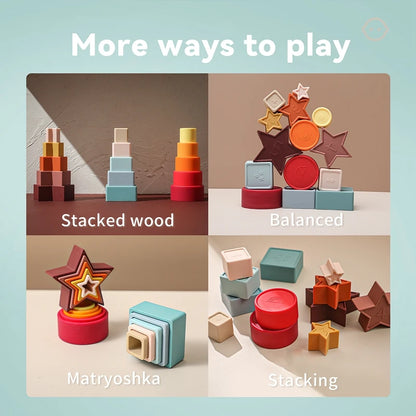 Baby Toy Soft Building Blocks Silicone Stacking Blocks Round Shape Silicone Construction Toy Rubber Teethers Montessori Toy Gift