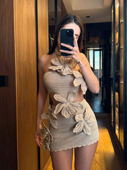 Summer Knit Halter Mini Dress