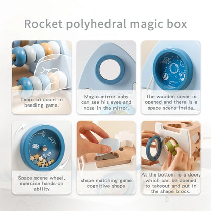 Kids Wooden Rocket 5-in-1 Stacking Set Toys Baby Multifunctional Shape Cognitive Educational Block Toy Baby Gift Montessori Toys
