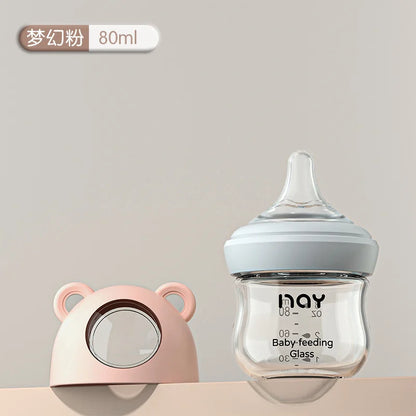 0-3 Month Glass Bottle Newborn Glass Feeding Bottle Wide Caliber Anti-flatulence Nursing Anti-Choke Baby Bottle Infant BPA Free