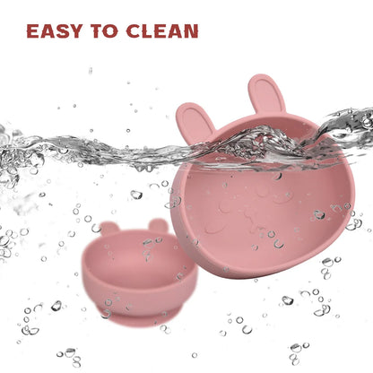 BPA Free Silicone Dishes for Baby 2Pcs/1Set Silicone Baby Feeding Bowl Tableware Waterproof Spoon Non-Slip Crockery Bowl