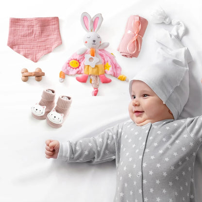 1set Baby Towel Bath Gift Box Set Double Sided Cotton Blanket Comfort Scarf Set Newborn Rabbit Rattle Toy Baby Birth Stuff Gifts