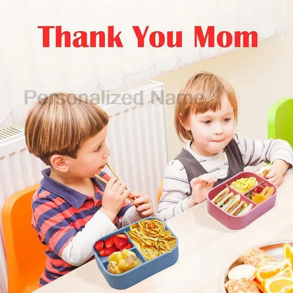 Personalized Name Lunch Box 3 Compartment Silicone Bento Box Portable Leak Proof Microwave Oven Lunch Box Picnic Food Container