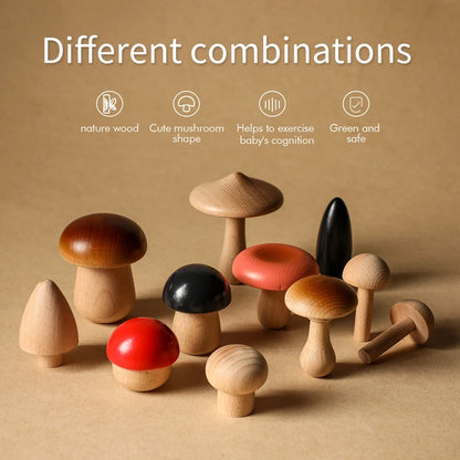 11PCS Baby Wooden Colorful Mushroom Block Toys Montessori Sorting Matching Game Educational Toys Baby Room Decoration Baby Gifts