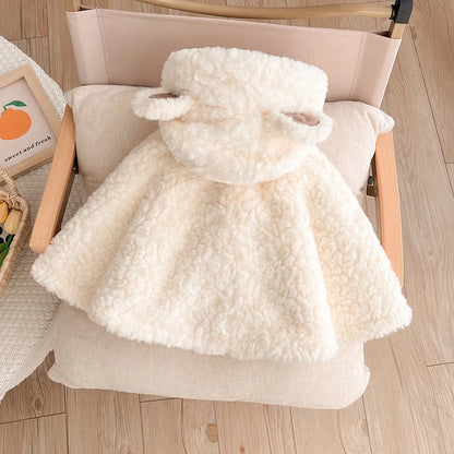 IYEAL Winter Baby Cute Cloak New Baby Clothing Baby Thickened Cloak Winter Cartoon Hooded Ears Warm Plus Fleece Coat