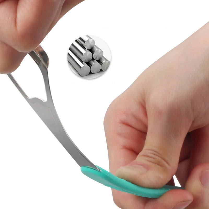 1Pcs Portable Single/Double Layer Tongue Scraper Reusable Stainless Steel Oral Mouth Brush Case Non-slip Handle Tongue Scraper